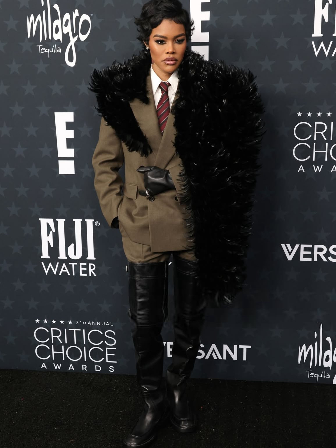 On The Scene At The 31st Annual Critics Choice Awards Teyana Taylor In A Olive Saint Laurent Suit 6