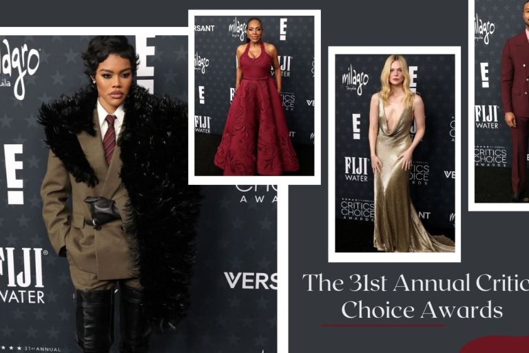 On the Scene at the 31st Annual Critics Choice Awards: Teyana Taylor in an Olive Saint Laurent Suit, Elle Fanning in a Gold Ralph Lauren Dress, Michael B Jordan in Bordeaux Louis Vuitton Look + More