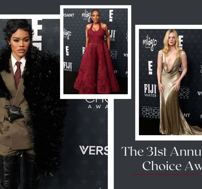 On the Scene at the 31st Annual Critics Choice Awards: Teyana Taylor in an Olive Saint Laurent Suit, Elle Fanning in a Gold Ralph Lauren Dress, Michael B Jordan in Bordeaux Louis Vuitton Look + More