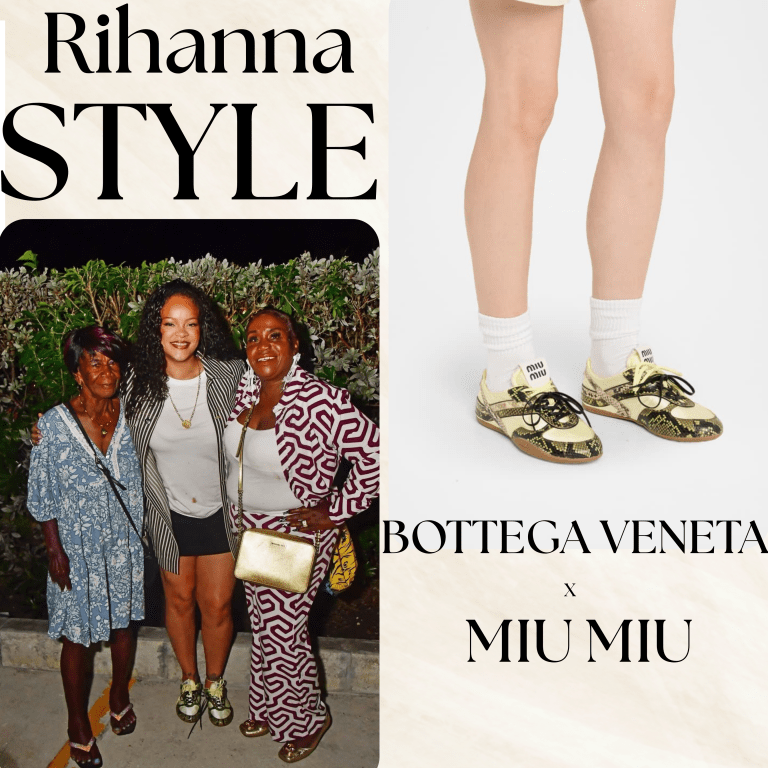 Rihanna Poses with Her Aunt, Grandmother, and Sons in Barbados Wearing a $3,900 Bottega Veneta Jacket and $1,350 Miu Miu Sneakers