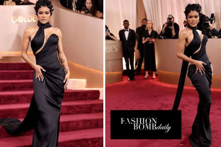 Teyana Taylor Stuns at the 2026 Golden Globes in a Black Schiaparelli Haute Couture Gown