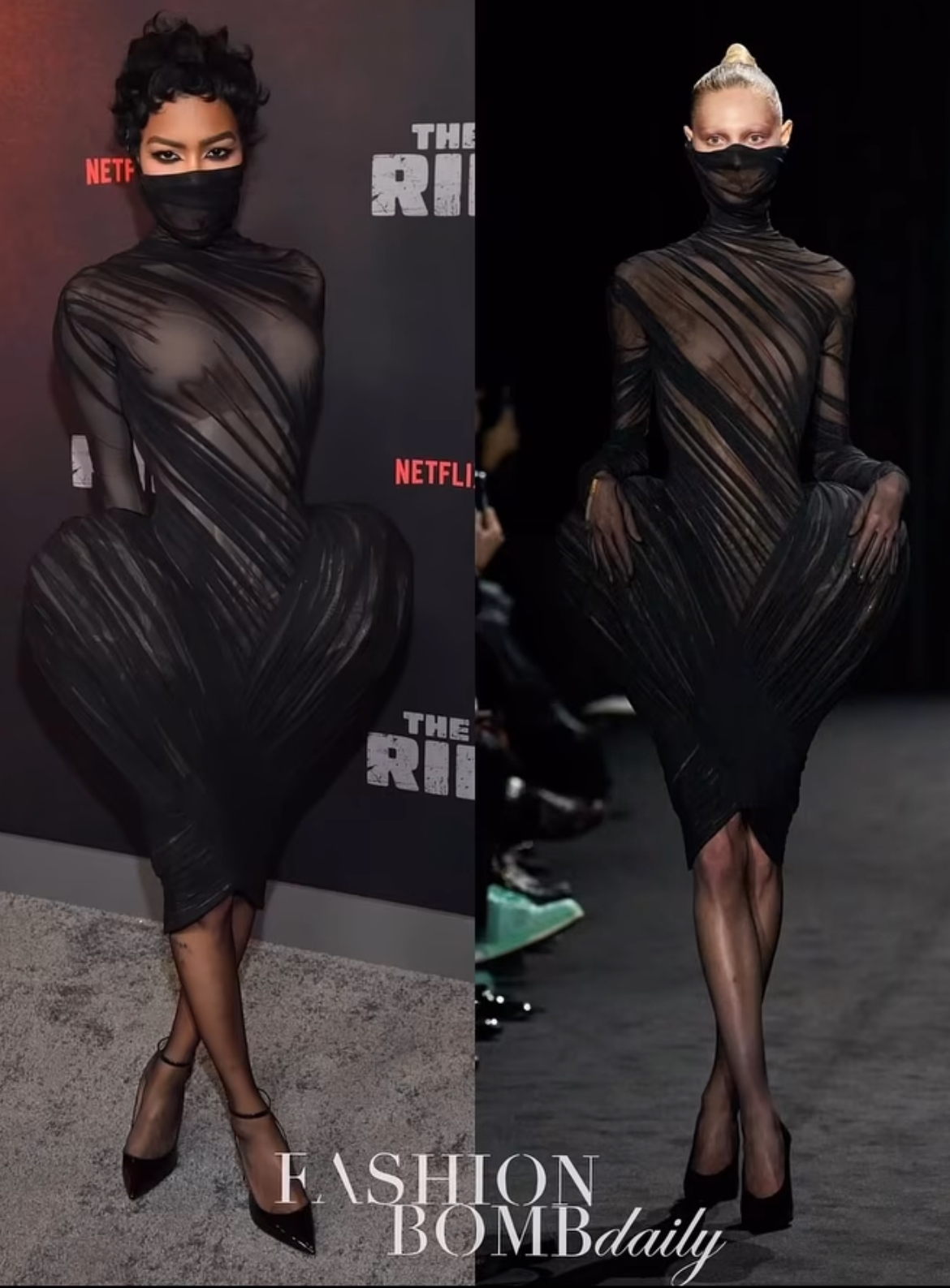 Teyana Taylor Stuns In Black Ashi Studio Dress With Exaggerated Hips At Netflixs New York Premiere Of RIP 1
