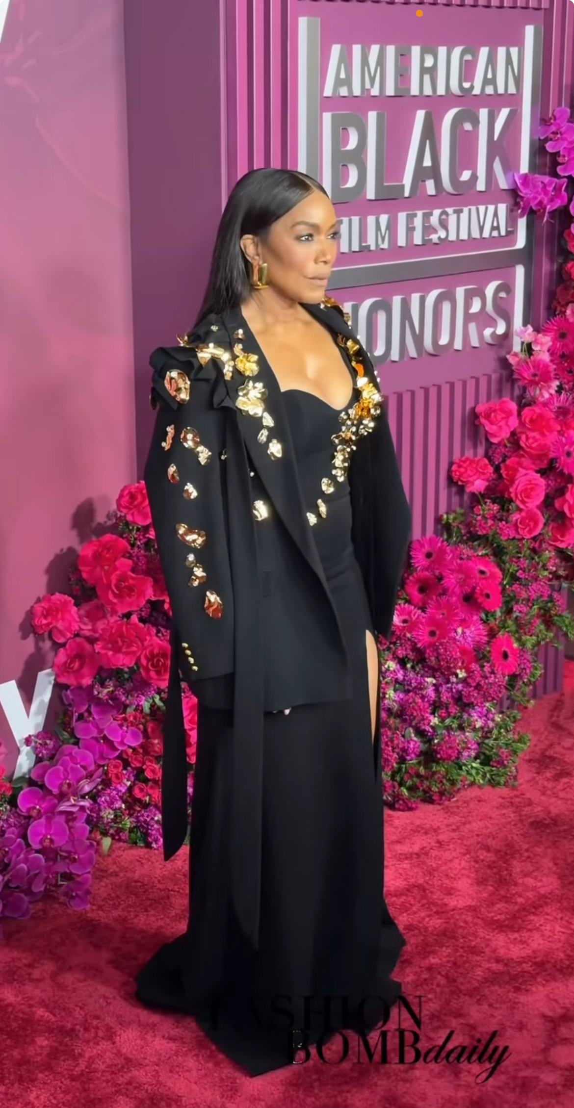 Angela Bassett Stunned In A Falguni Shane Peacock Black Embellished Gown And Blazer At The American Black Film Festival Honors 2 1