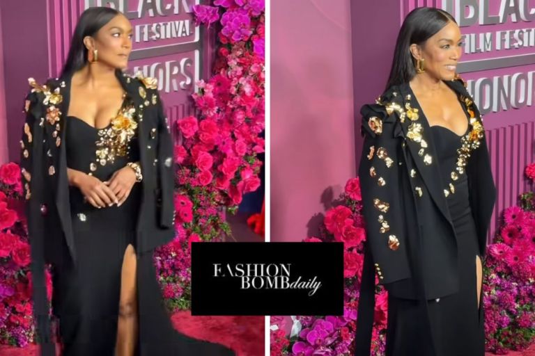 Angela Bassett Stunned in a Falguni Shane Peacock Black Embellished Gown and Blazer at the American Black Film Festival Honors