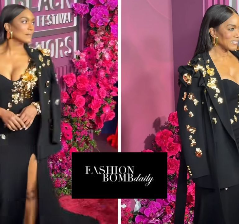 Angela Bassett Stunned in a Falguni Shane Peacock Black Embellished Gown and Blazer at the American Black Film Festival Honors