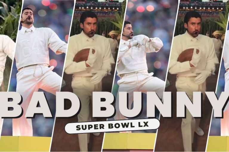 Bad Bunny Performed at the Super Bowl LX Halftime Show in a Custom Cream Zara Look, White Adidas BadBo 1.0 Sneakers and a Audemars Piguet watch