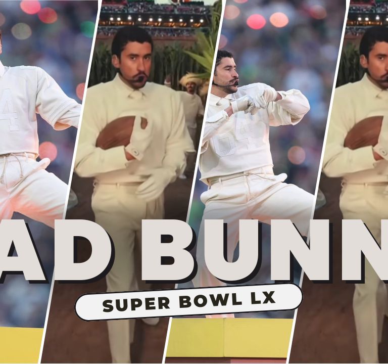 Bad Bunny Performed at the Super Bowl LX Halftime Show in a Custom Cream Zara Look, White Adidas BadBo 1.0 Sneakers and a Audemars Piguet watch