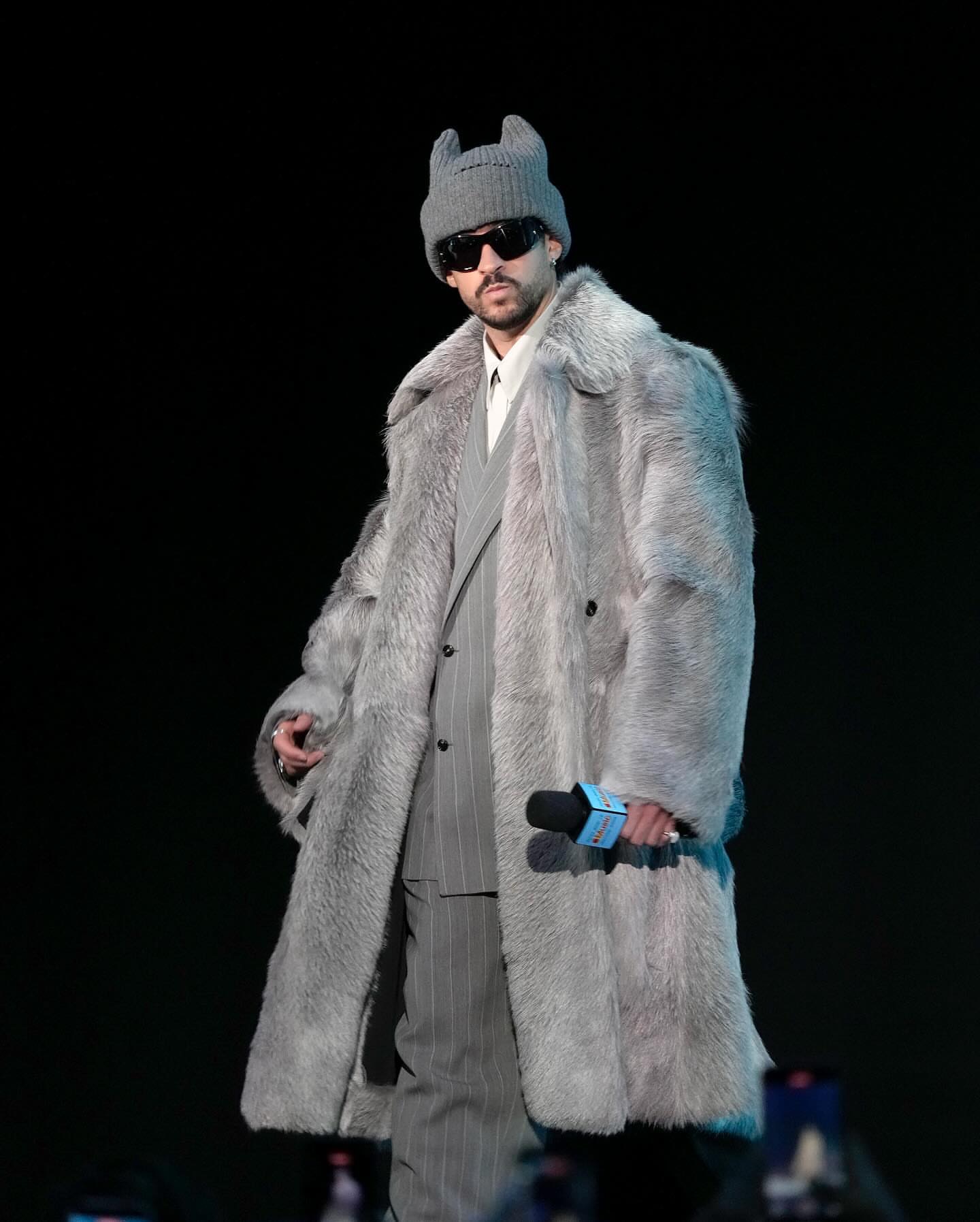 Bad Bunny Wore A Grey New Bottega SpringSummer 2026 Look To The Apple Music Super Bowl LIX Halftime Show Press Conference 4
