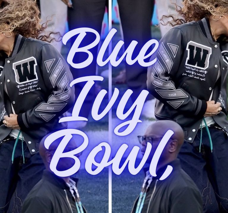Blue Ivy Attended the Super Bowl Alongside Father Jay-Z in a Off White Letterman Jacket and Balenciaga Handbag
