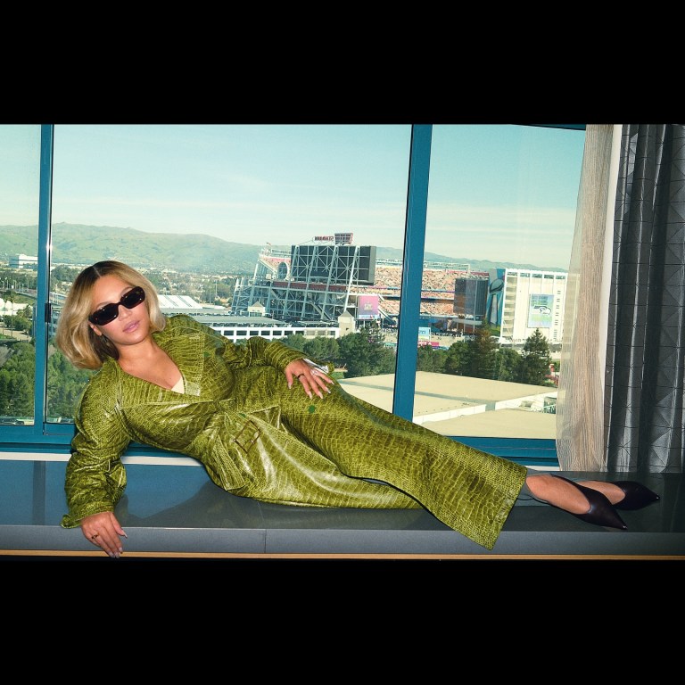 Beyonce Debuted a New Bob Hairstyle in a Green Croc-Embossed Rowen Rose Trench at the 2026 Super Bowl