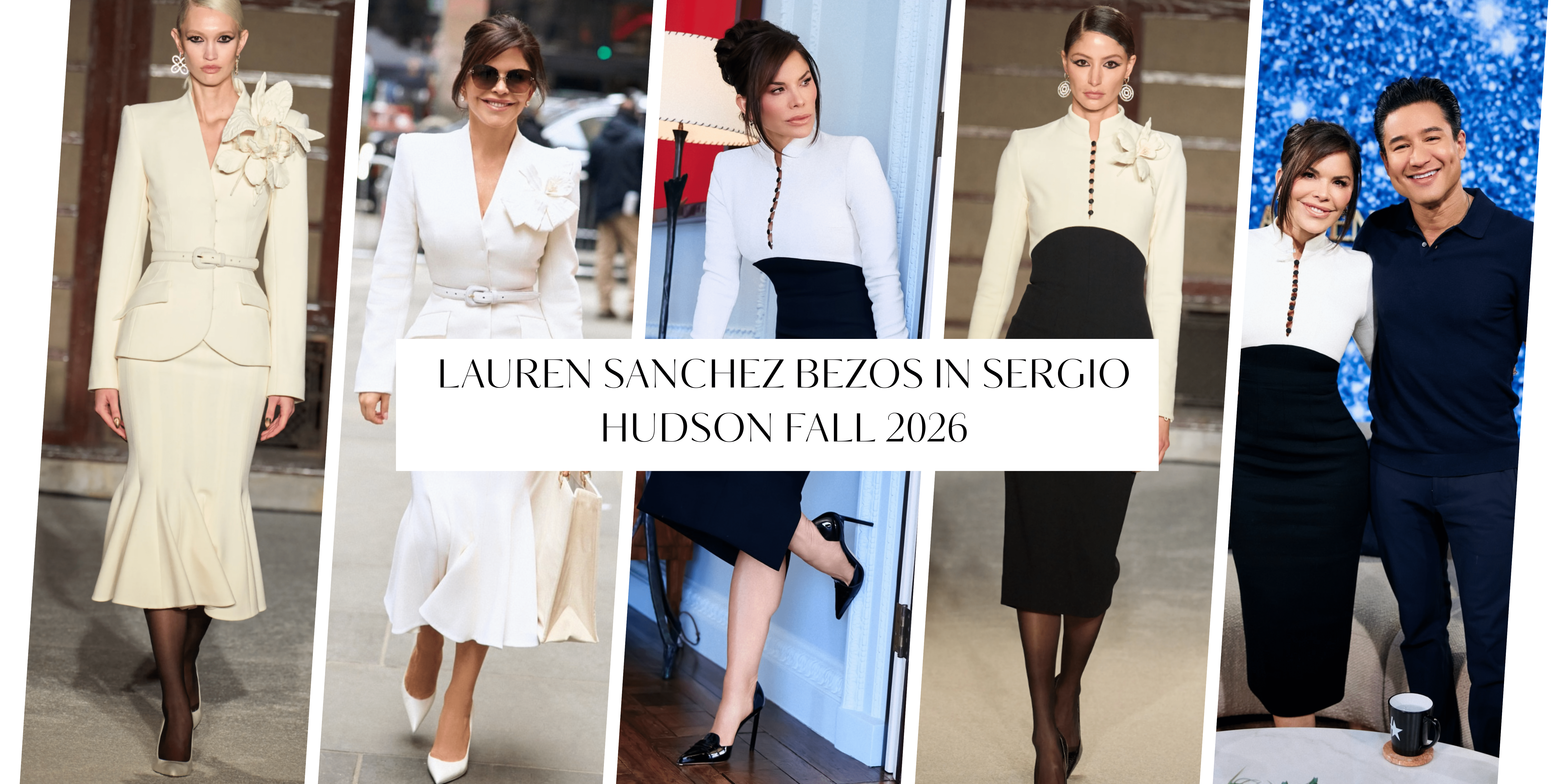 89898 Lauren Sanchez Bezos In White And Black Sergio Hudson Fall 2026 Structured Peplum And Colorblock Knit Dresses On Television Appearances