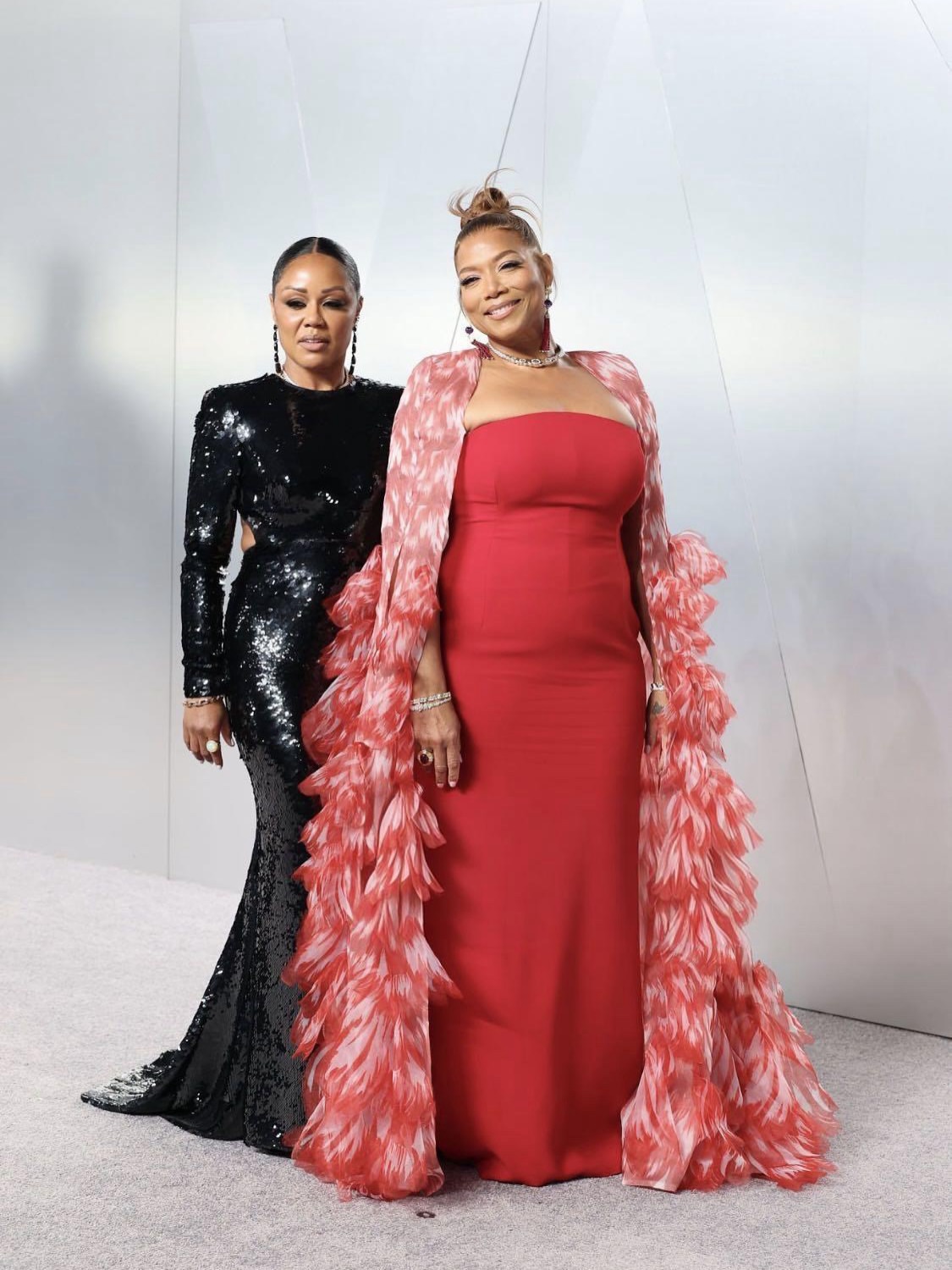 On The Scene At The Vanity Fair Oscars After Party Queen Latifah In Red Jean Louis Sabaji Kim Kardashian In Gold Gucci Kylie Jenner In Alexander McQueen And More