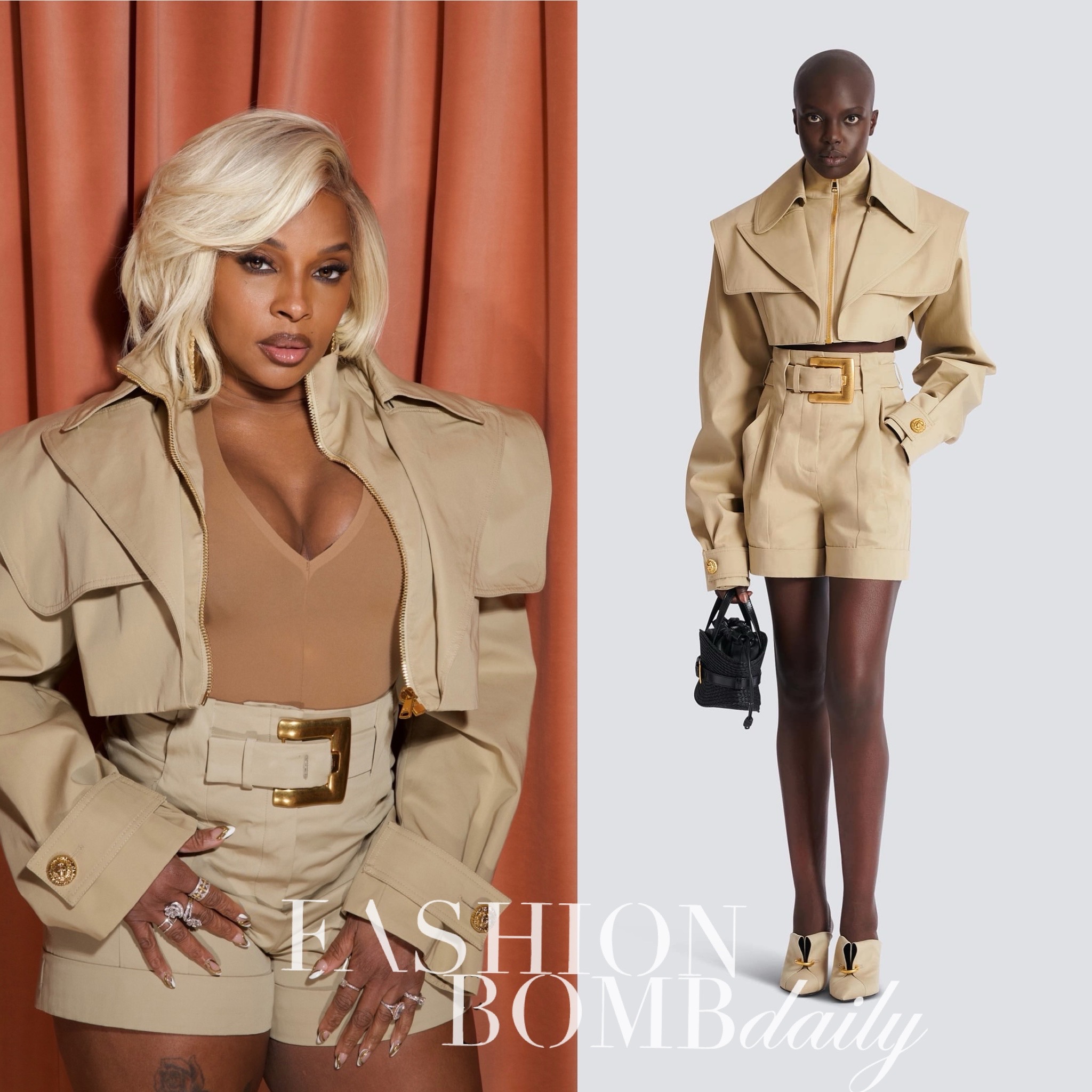 1 Mary J Blige In Beige Balmain Cotton Two Piece For Houseguest Podcast InterviewMary J Blige In Beige Balmain Cotton Two Piece For Houseguest Podcast Interview