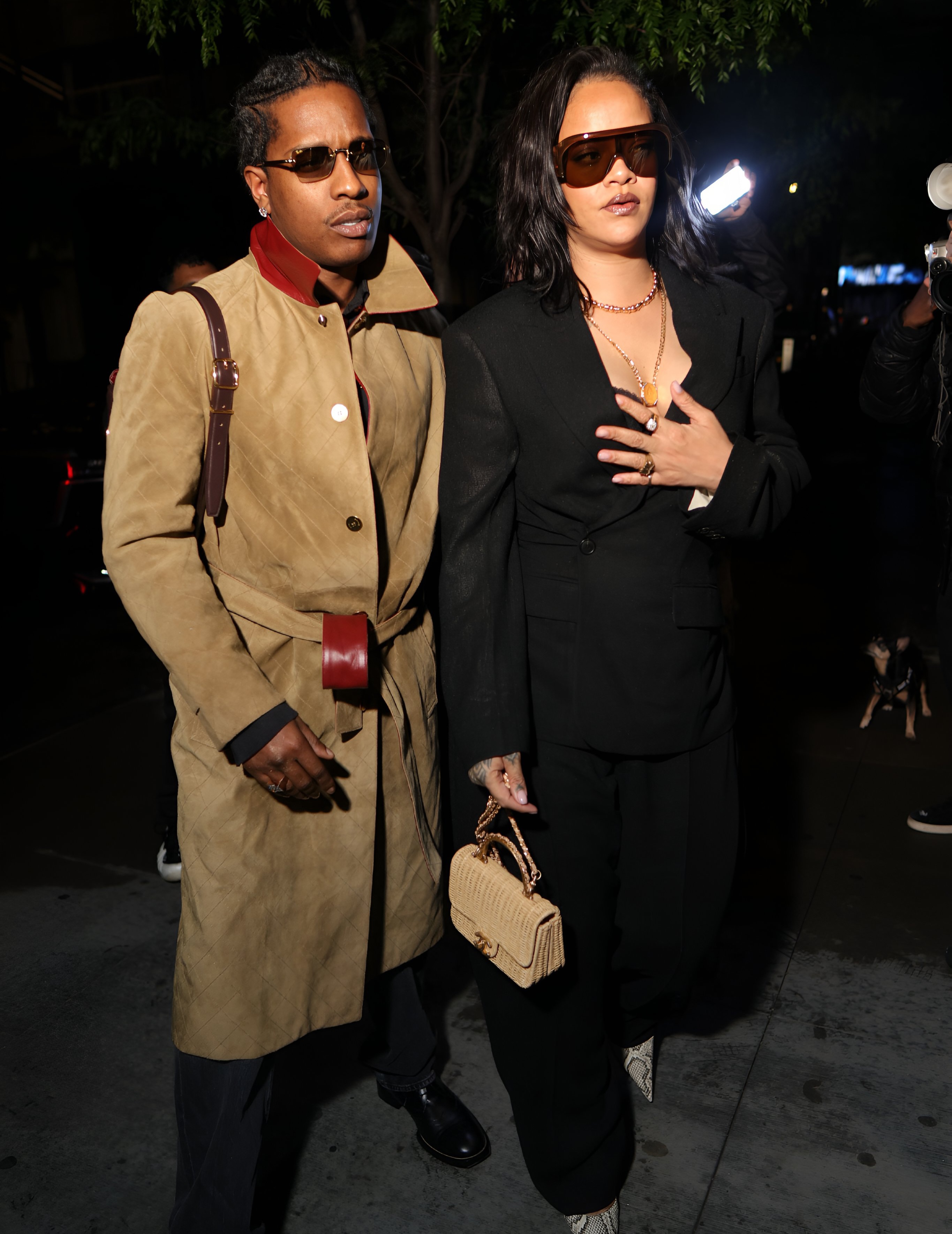 6 Rihanna Spotted On Mothers Day In An Oversized Black Suit And Chanel Wicker Bag With AAP Rocky