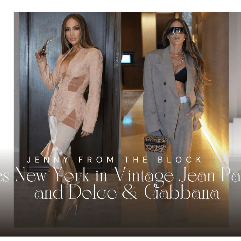 J LO Takes NYC in Vintage Blush Jean Paul Gaultier and Dolce & Gabanna Spring 2026 Suit with Boxers