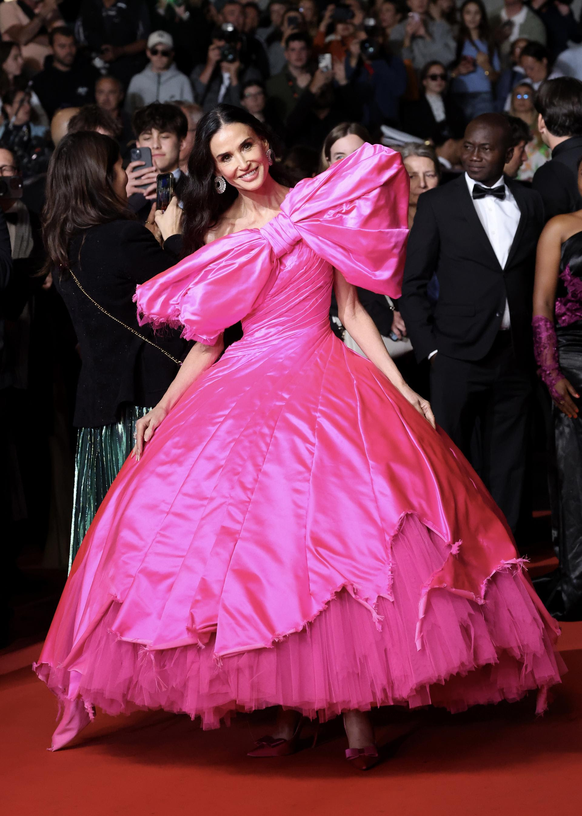 Demi Moore In Pink Silk Matieres Fecales At The Paper Tiger Premiere During The 79th Cannes Film Festival