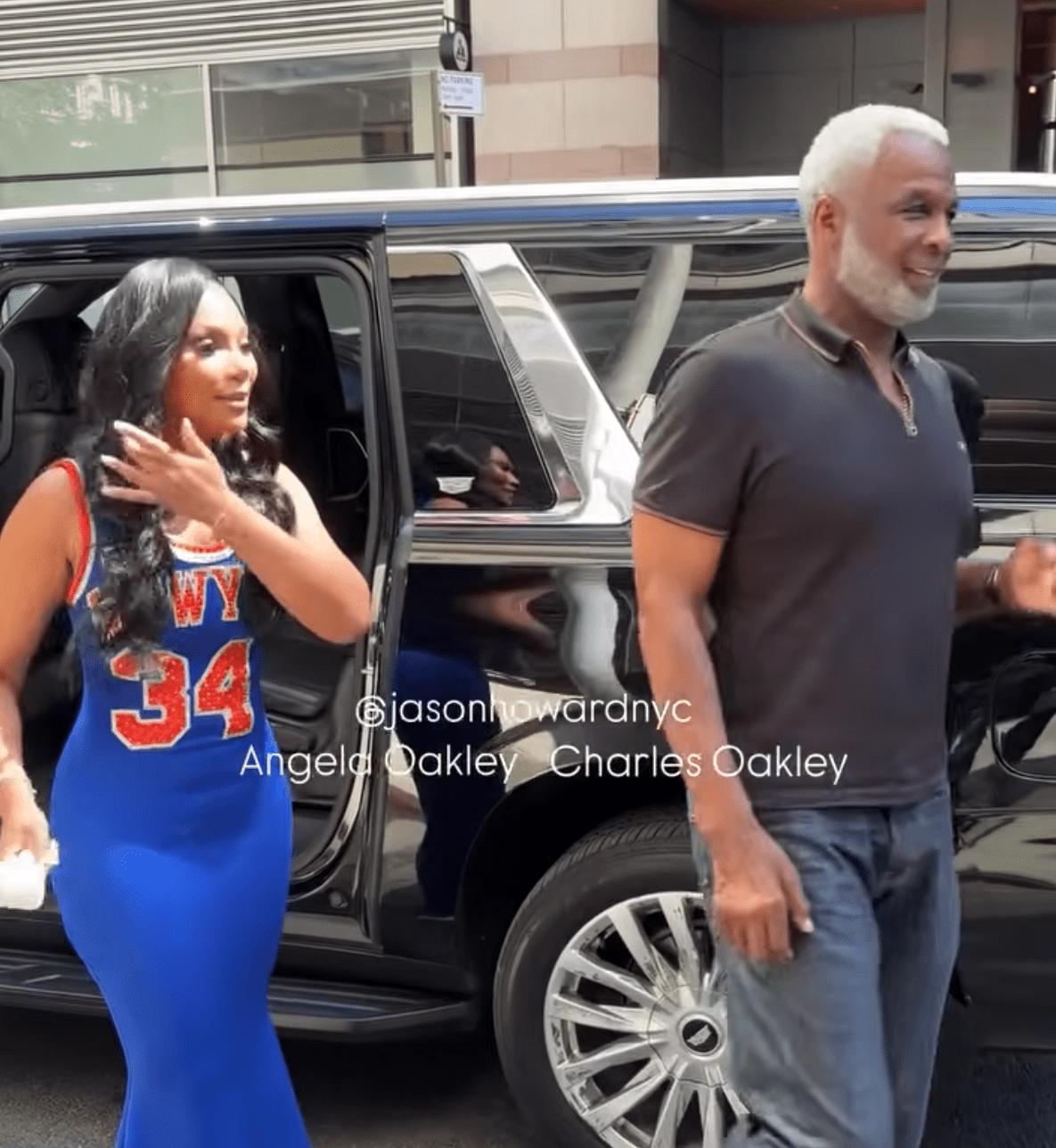 1 Angela Oakley Wore A Custom New York Knicks Jersey Gown By Hauzzavier Charles Oakley