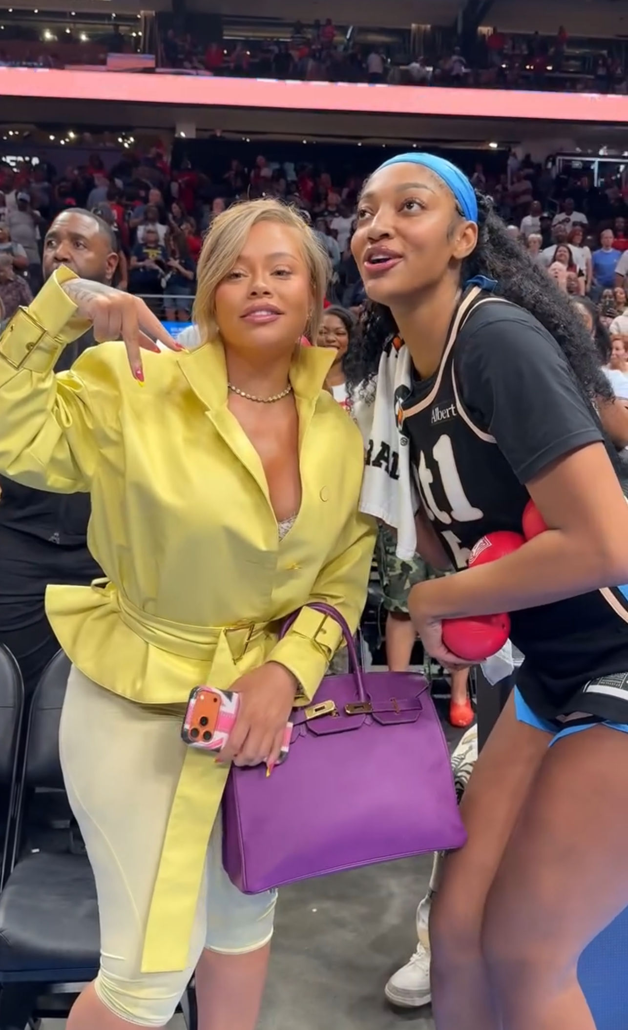 1 Latto Linked Up With Angel Reese Post Game In Atlanta Wearing A Lemon Rowen Rose Set And Hermes Birkin Bag