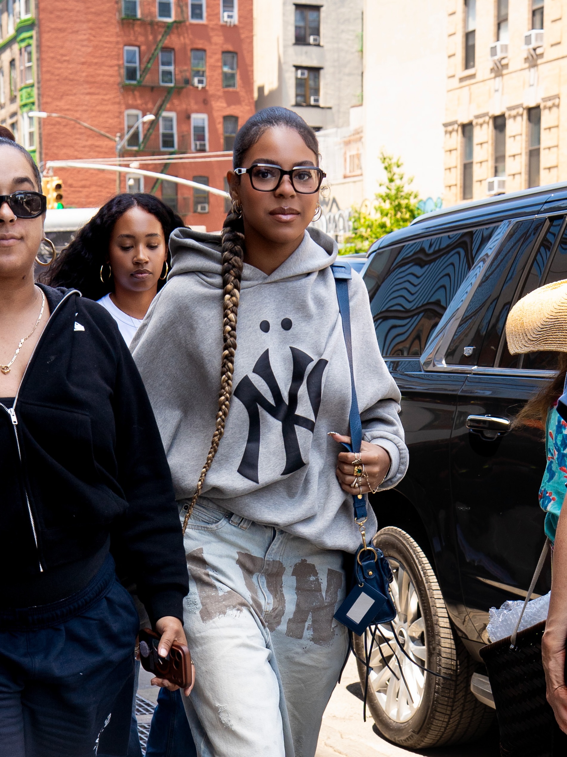 2 Blue Ivy Carter Spotted In New York City In A Fear Of God Essentials MLB Hoodie And Jaded London LDN Mud XL Colossus Jeans
