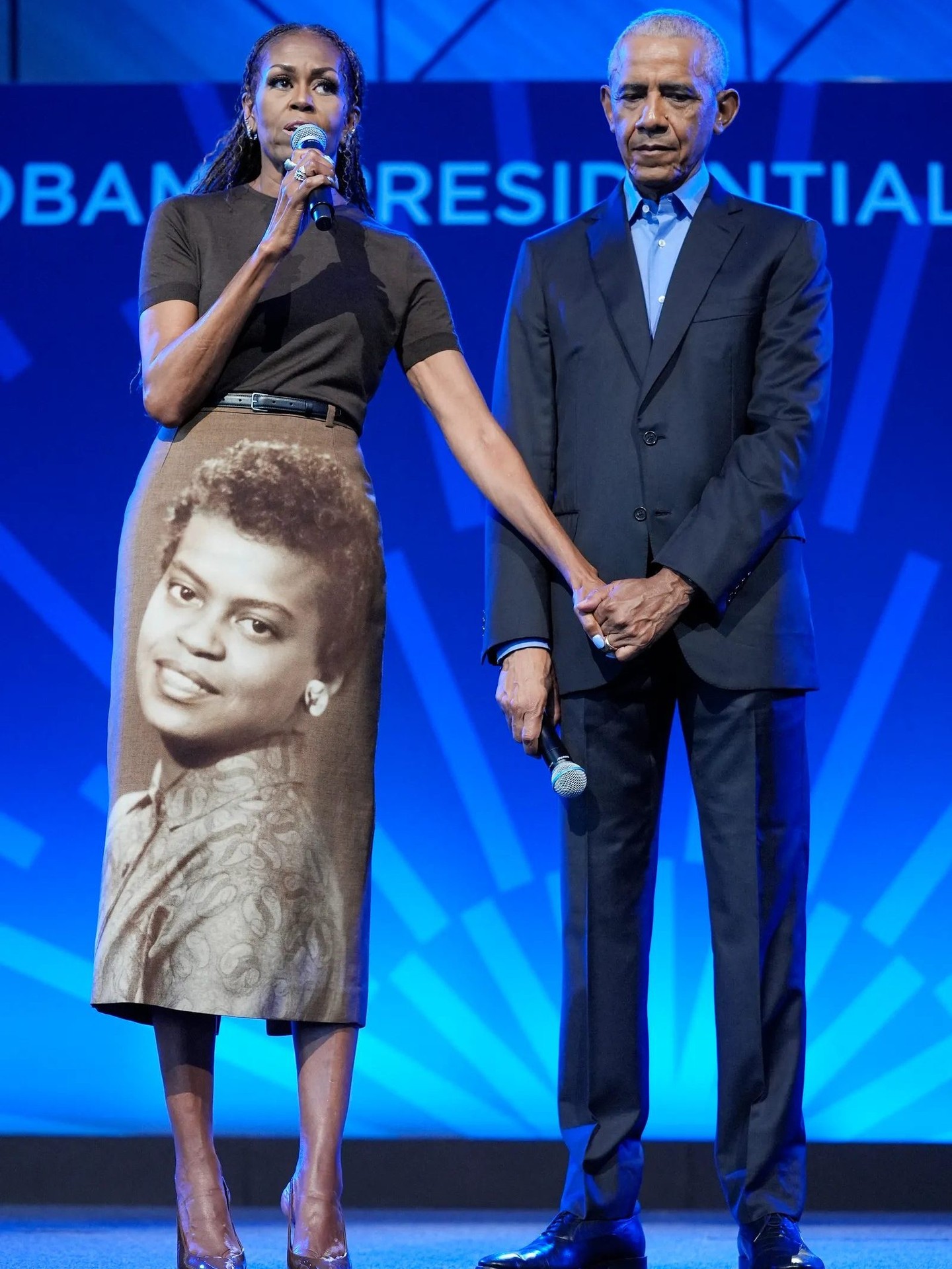 4 Michelle Obama Wore A Custom Acne Studios FW26 Pencil Skirt Featuring A Portrait Of Her Late Mother Marian Robinson At The Obama Presidential Center Opening In Chicago