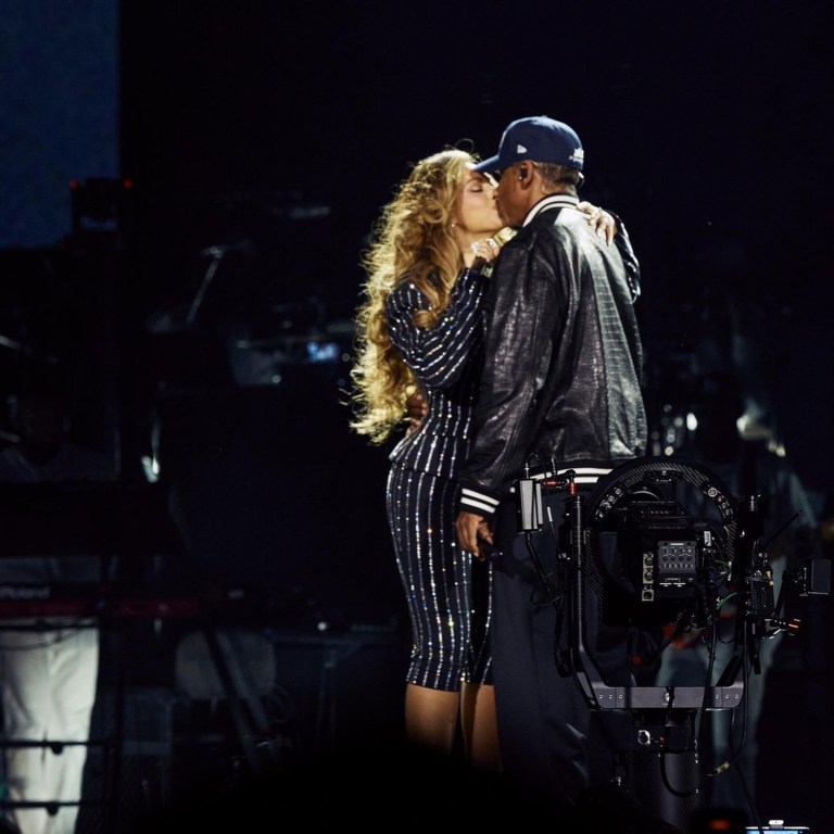 Beyoncé Suits Up in Custom Crystal Striped Giuseppe di Morabito Suit for JAY-Z’s “Reasonable Doubt” 30th Anniversary at Yankee Stadium