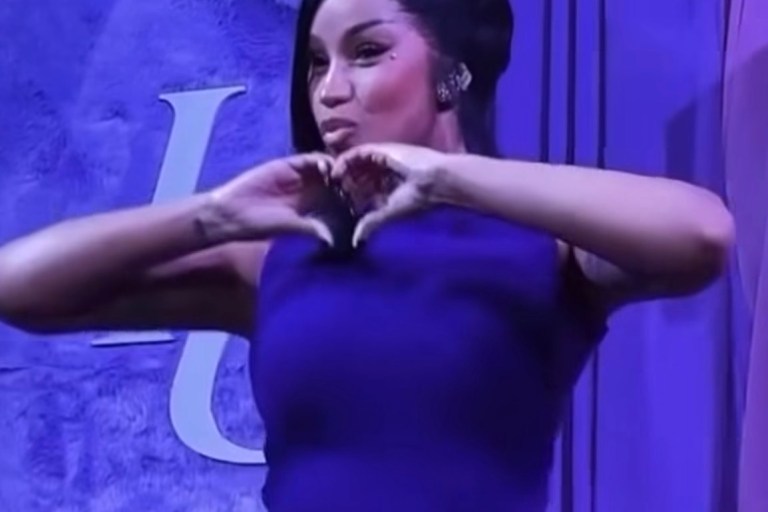 Cardi B Wore a Purple Fringed Loewe Dress to Huda Beauty’s “Ultra Snatched” Launch Party