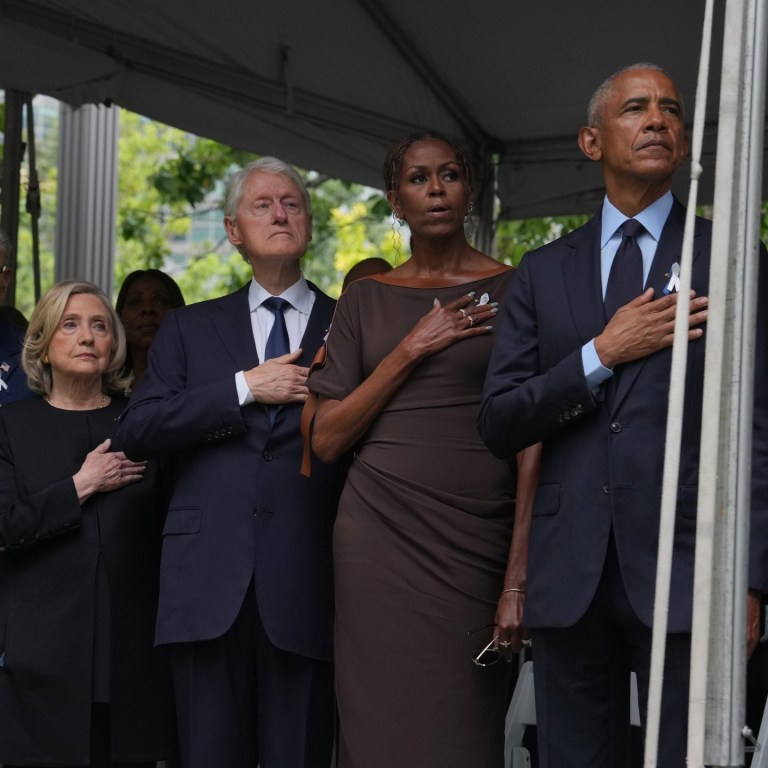 Michelle Obama Wore a Brown Ferragamo Leather-Trim Jersey Maxi Dress at the 25th Anniversary of September 11
