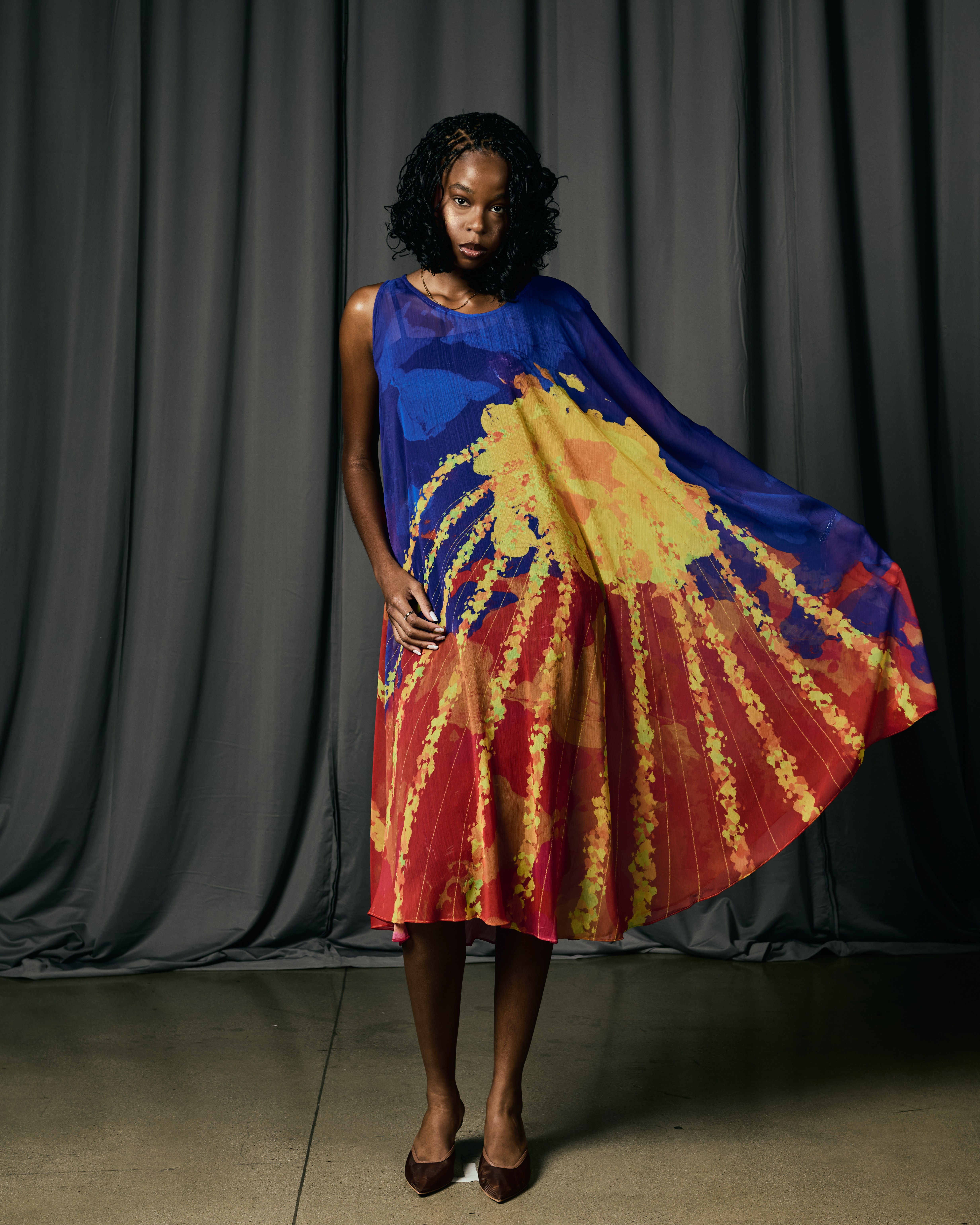 Model wearing House Of Aama X The Bomb Fashion Show LA X Cadillac
